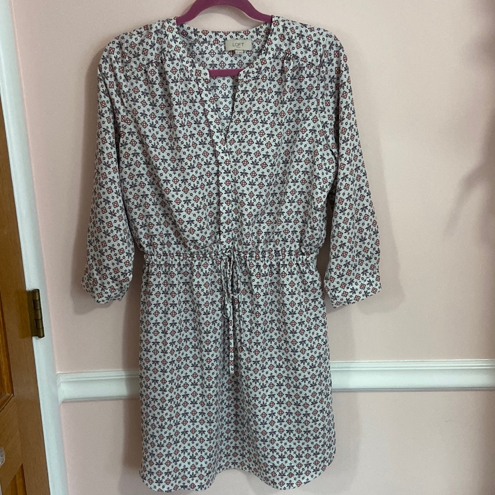 Loft | quarter sleeve drawstring patterned dress